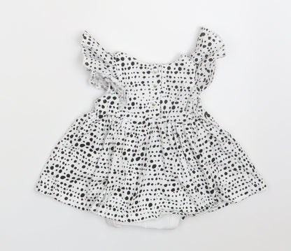 Myleene Klass Girls White Polka Dot 100% Cotton Fit & Flare  Size 0-3 Months  Collared Snap