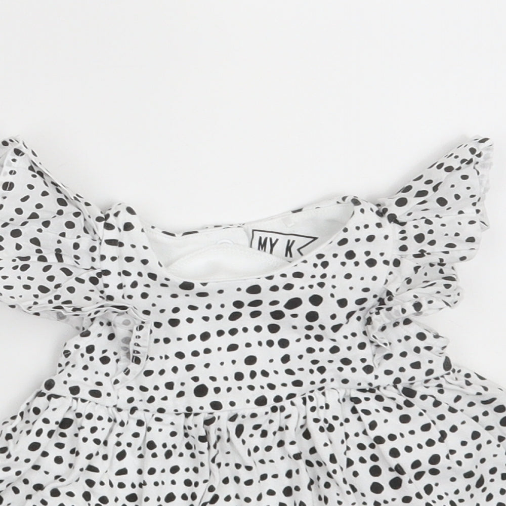 Myleene Klass Girls White Polka Dot 100% Cotton Fit & Flare  Size 0-3 Months  Collared Snap