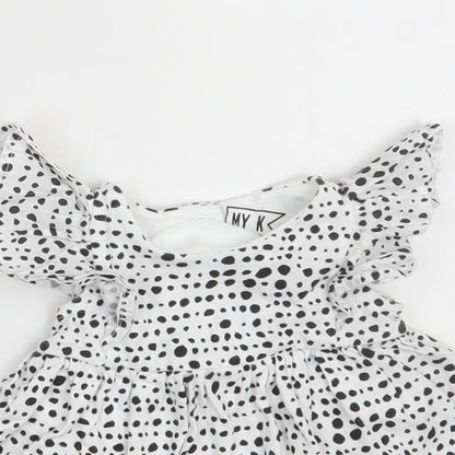 Myleene Klass Girls White Polka Dot 100% Cotton Fit & Flare  Size 0-3 Months  Collared Snap