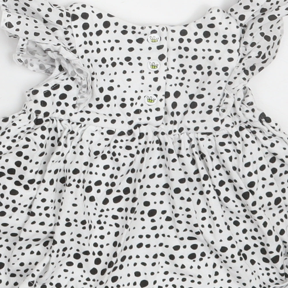 Myleene Klass Girls White Polka Dot 100% Cotton Fit & Flare  Size 0-3 Months  Collared Snap