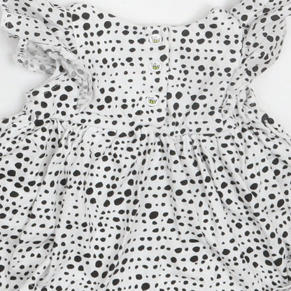 Myleene Klass Girls White Polka Dot 100% Cotton Fit & Flare  Size 0-3 Months  Collared Snap