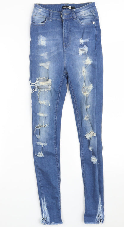 Boohoo Womens Blue  Cotton Skinny Jeans Size 6 L27 in Slim Zip