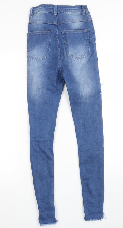Boohoo Womens Blue  Cotton Skinny Jeans Size 6 L27 in Slim Zip