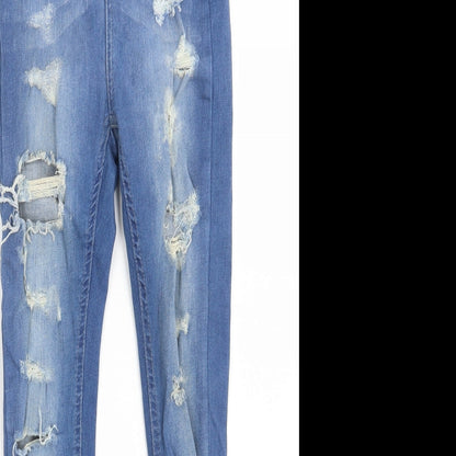 Boohoo Womens Blue  Cotton Skinny Jeans Size 6 L27 in Slim Zip