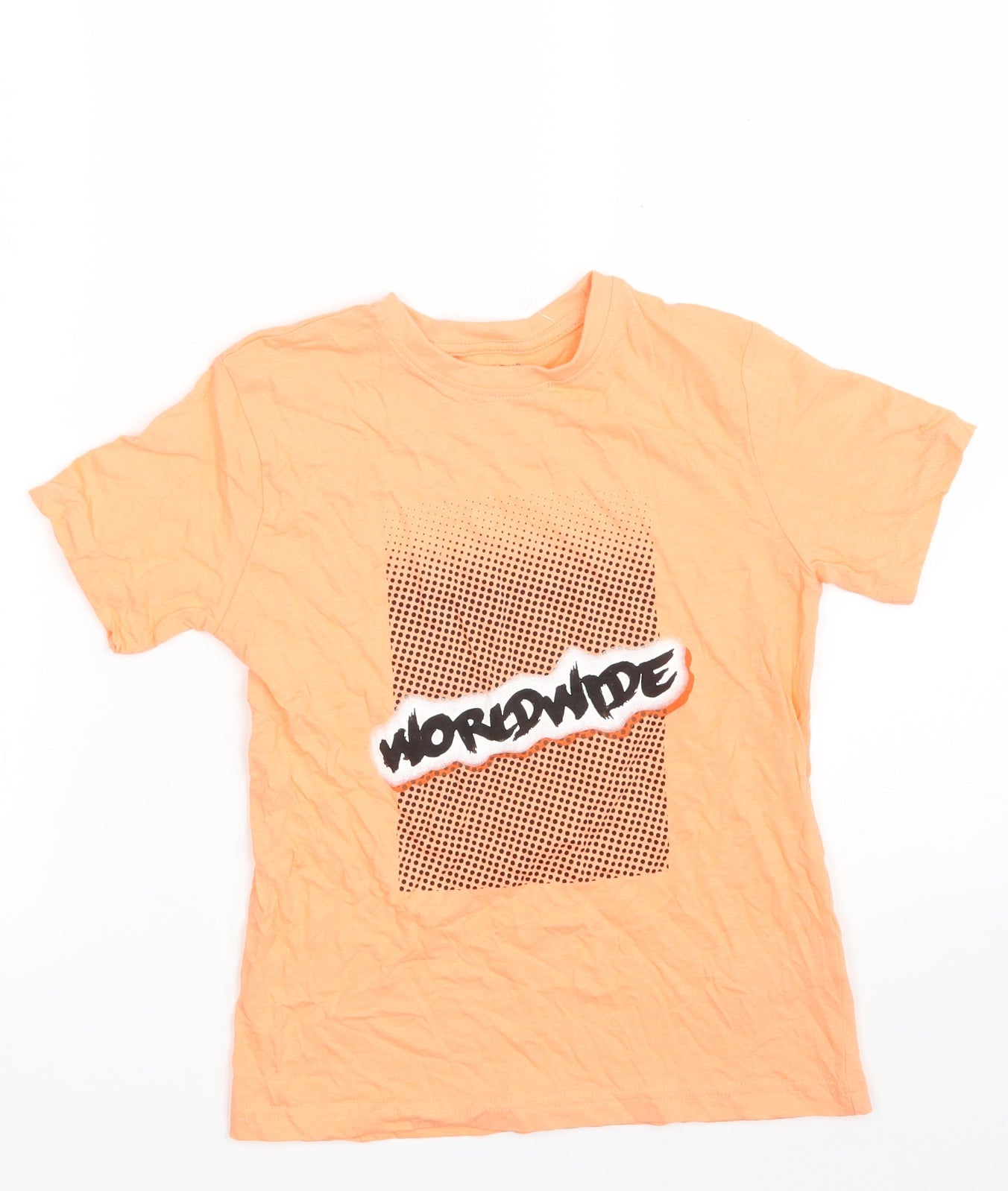 Primark Boys Orange  100% Cotton Pullover T-Shirt Size 7-8 Years Crew Neck  - Worldwide