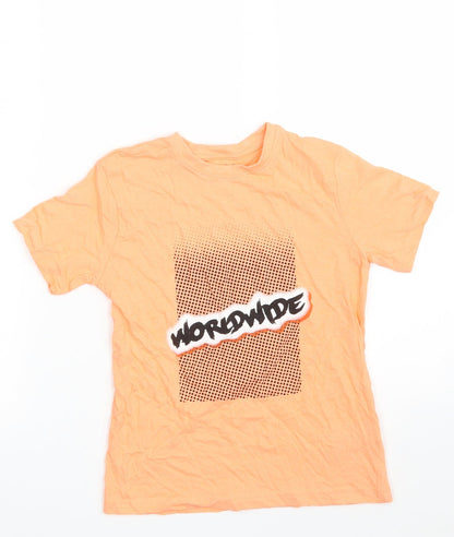 Primark Boys Orange  100% Cotton Pullover T-Shirt Size 7-8 Years Crew Neck  - Worldwide
