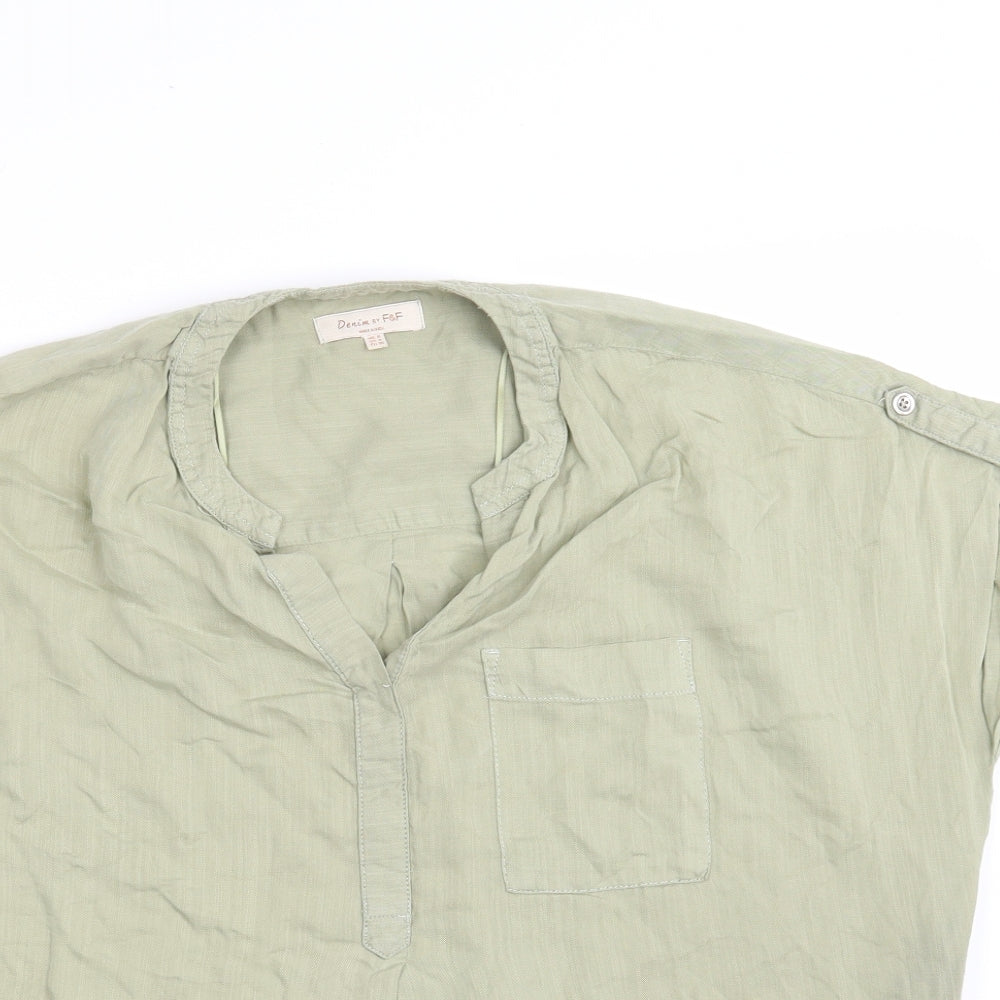 F&F Womens Green  Lyocell Basic Button-Up Size 8 V-Neck