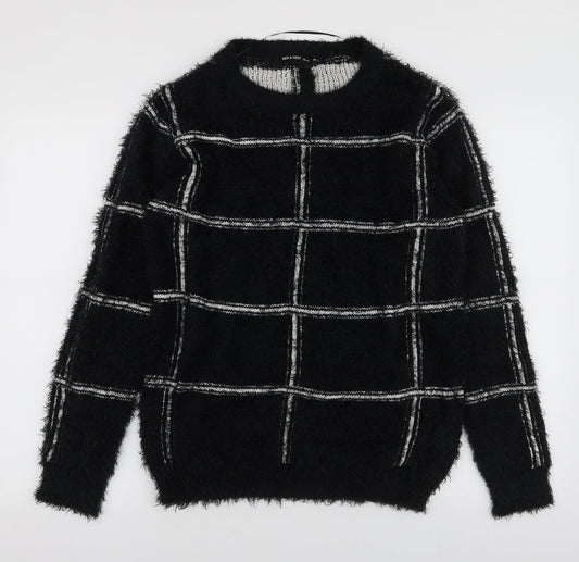AKD-A-WEST Womens Black Round Neck Geometric Polyester Pullover Jumper Size 14