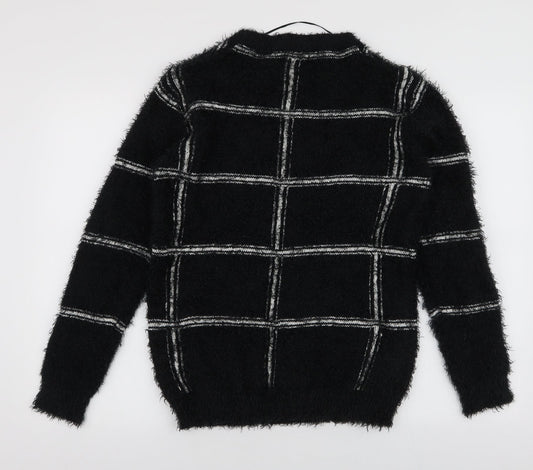 AKD-A-WEST Womens Black Round Neck Geometric Polyester Pullover Jumper Size 14
