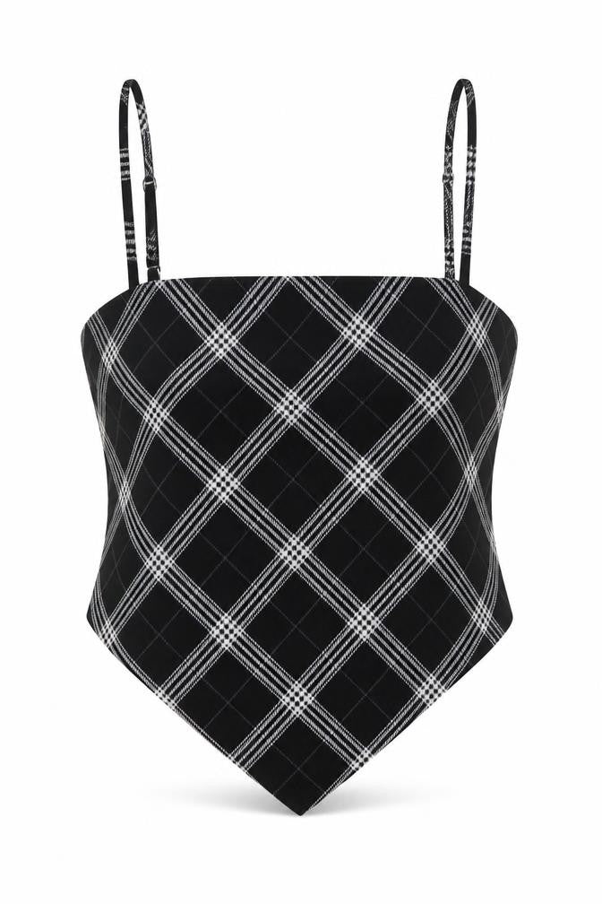 Front view of H&M women’s black plaid polyester camisole tank, size XS, square neck