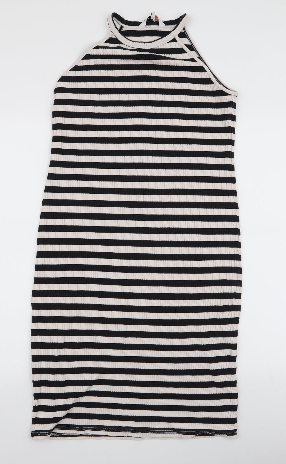 Blue Inc Womens Black Striped Cotton Bodycon  Size 12  High Neck Pullover