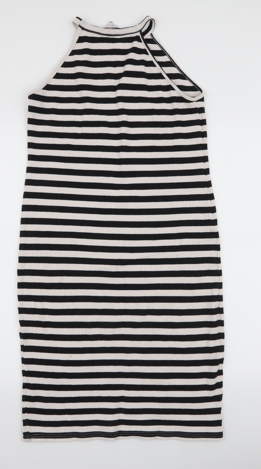 Blue Inc Womens Black Striped Cotton Bodycon  Size 12  High Neck Pullover