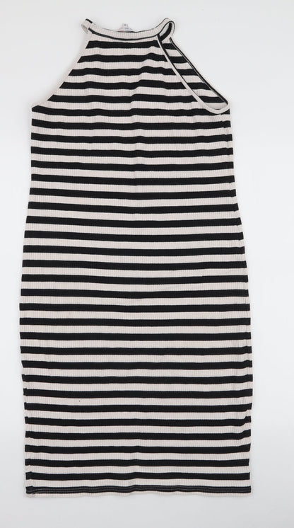 Blue Inc Womens Black Striped Cotton Bodycon  Size 12  High Neck Pullover