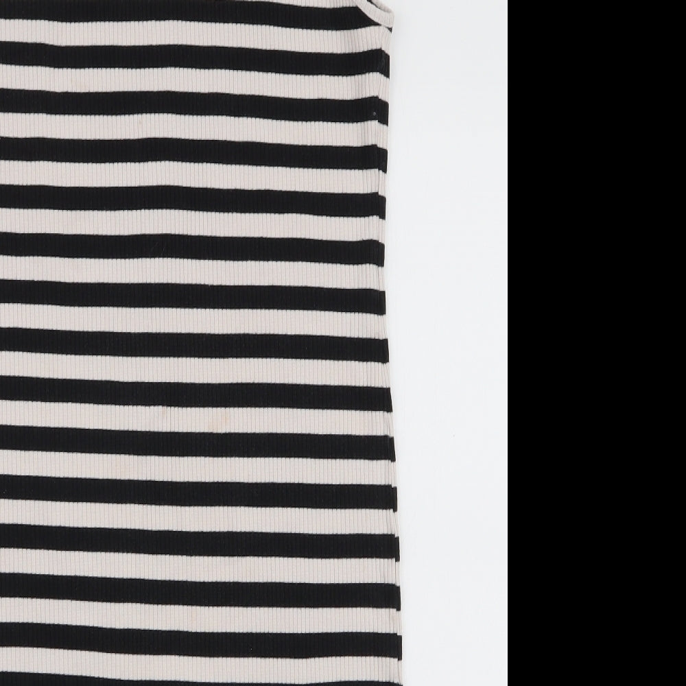 Blue Inc Womens Black Striped Cotton Bodycon  Size 12  High Neck Pullover