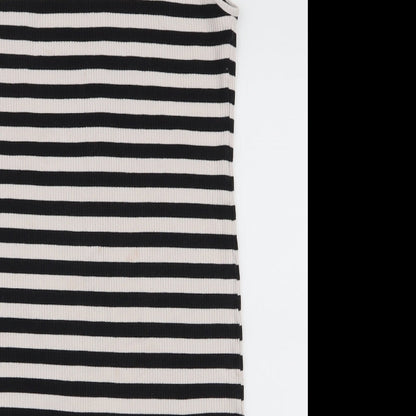 Blue Inc Womens Black Striped Cotton Bodycon  Size 12  High Neck Pullover