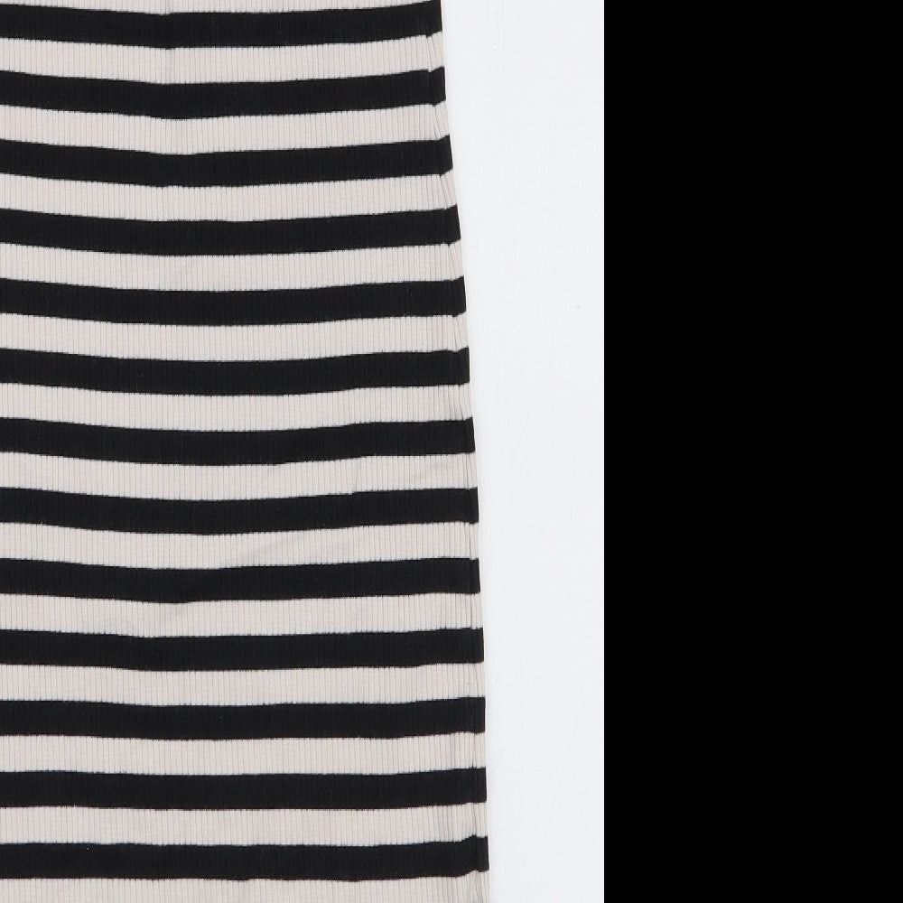 Blue Inc Womens Black Striped Cotton Bodycon  Size 12  High Neck Pullover