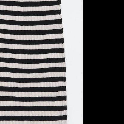 Blue Inc Womens Black Striped Cotton Bodycon  Size 12  High Neck Pullover