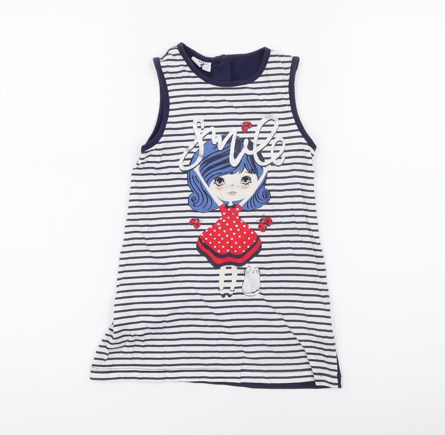 minicone Girls Blue Striped Cotton Tank Dress  Size 3 Years  Round Neck