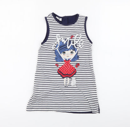 minicone Girls Blue Striped Cotton Tank Dress  Size 3 Years  Round Neck