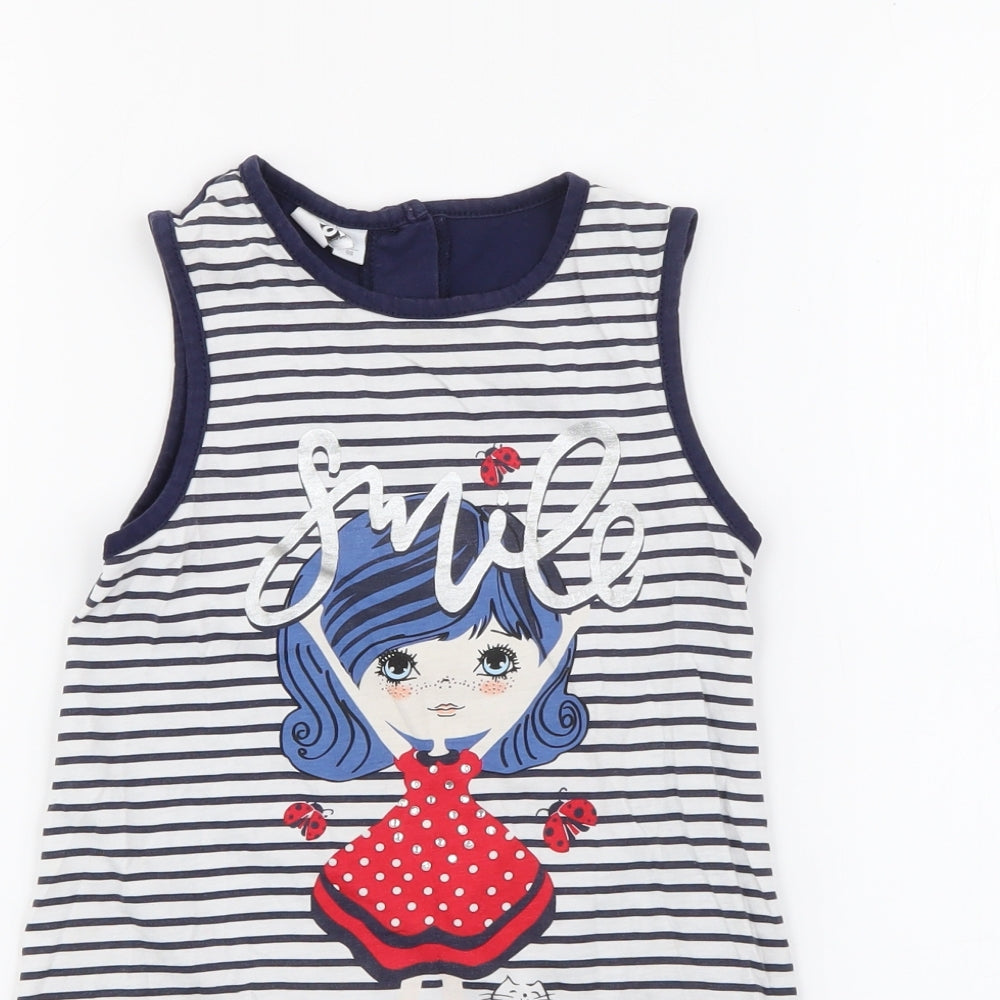 minicone Girls Blue Striped Cotton Tank Dress  Size 3 Years  Round Neck