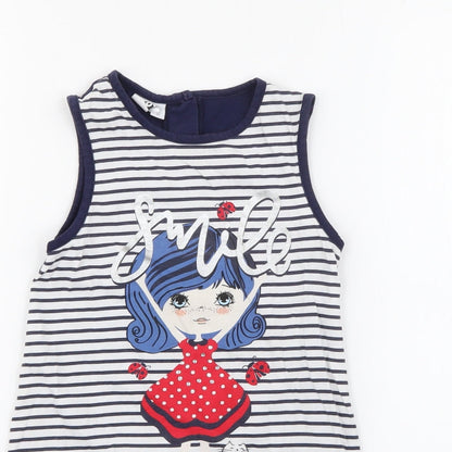 minicone Girls Blue Striped Cotton Tank Dress  Size 3 Years  Round Neck