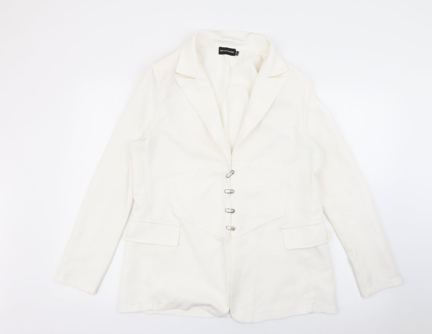 PRETTYLITTLETHING Womens White  Polyester Jacket Blazer Size 12   - Corset Detail