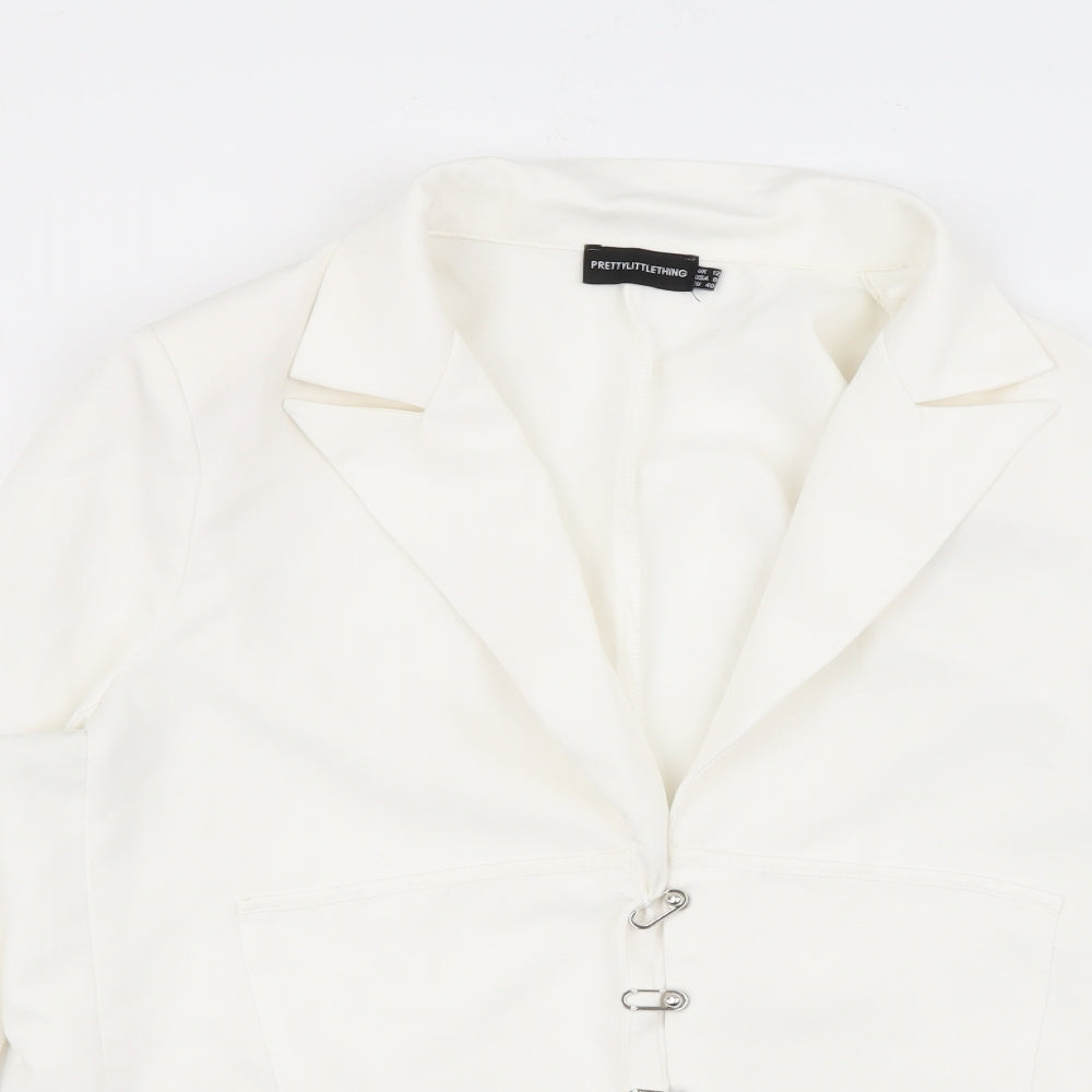 PRETTYLITTLETHING Womens White  Polyester Jacket Blazer Size 12   - Corset Detail