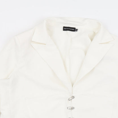 PRETTYLITTLETHING Womens White  Polyester Jacket Blazer Size 12   - Corset Detail