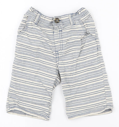Dunnes Stores Boys White Striped 100% Cotton Chino Shorts Size 3-4 Years  Regular  - Button closure
