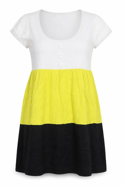 Front view of Wallis women’s multicoloured colourblock cotton jumper dress, size M, scoop neck pullover