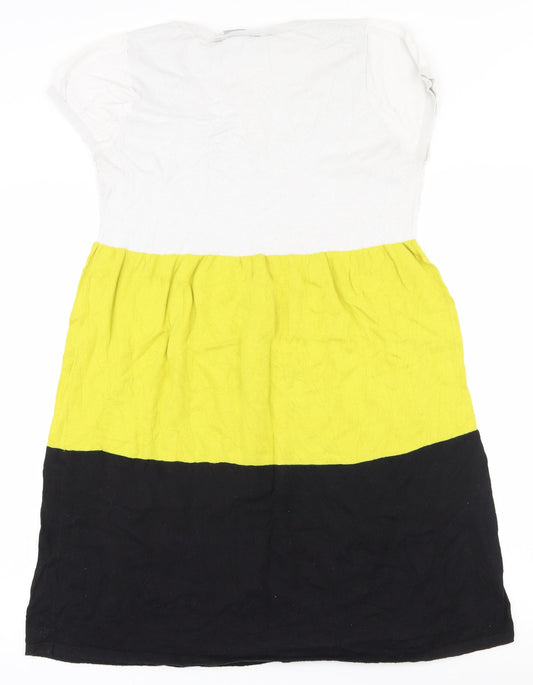 Wallis Womens Multicoloured Colourblock Cotton Jumper Dress  Size M  Scoop Neck Pullover