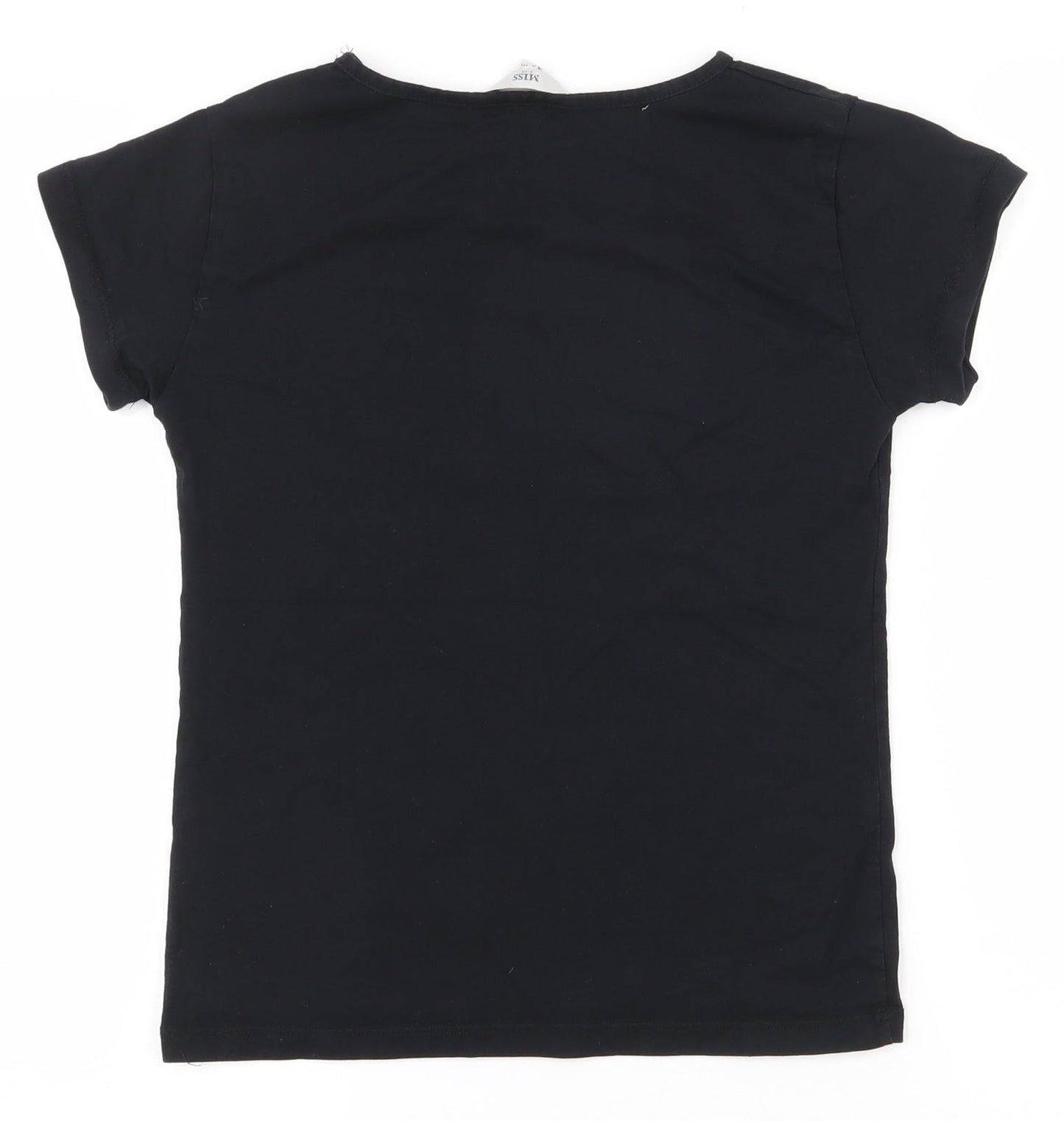 Miss Evie Girls Black  100% Cotton Pullover T-Shirt Size 9-10 Years Round Neck Pullover