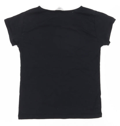 Miss Evie Girls Black  100% Cotton Pullover T-Shirt Size 9-10 Years Round Neck Pullover