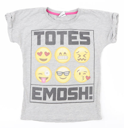 smith & brooks Girls Grey  Cork Pullover T-Shirt Size 9-10 Years Crew Neck Pullover
