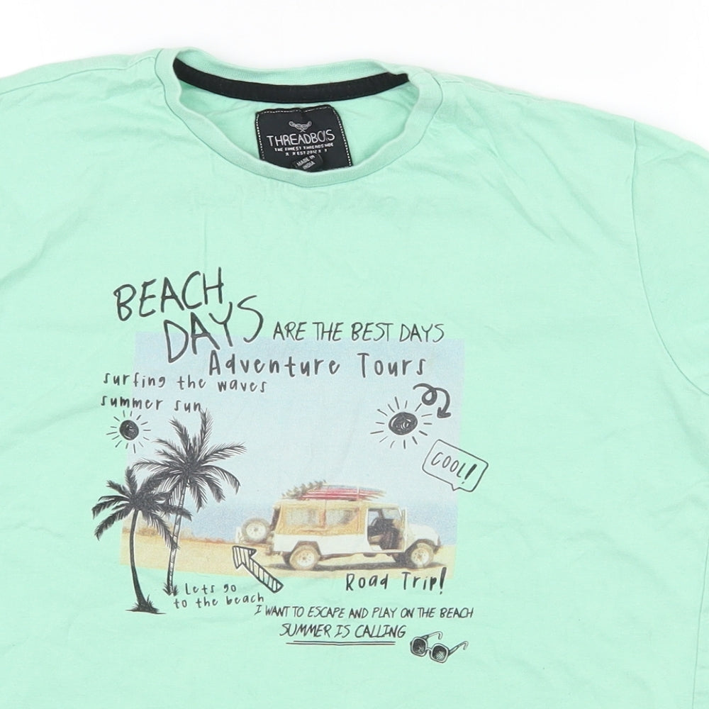THREADBOYS Boys Green  100% Cotton Pullover T-Shirt Size 9-10 Years Crew Neck Pullover