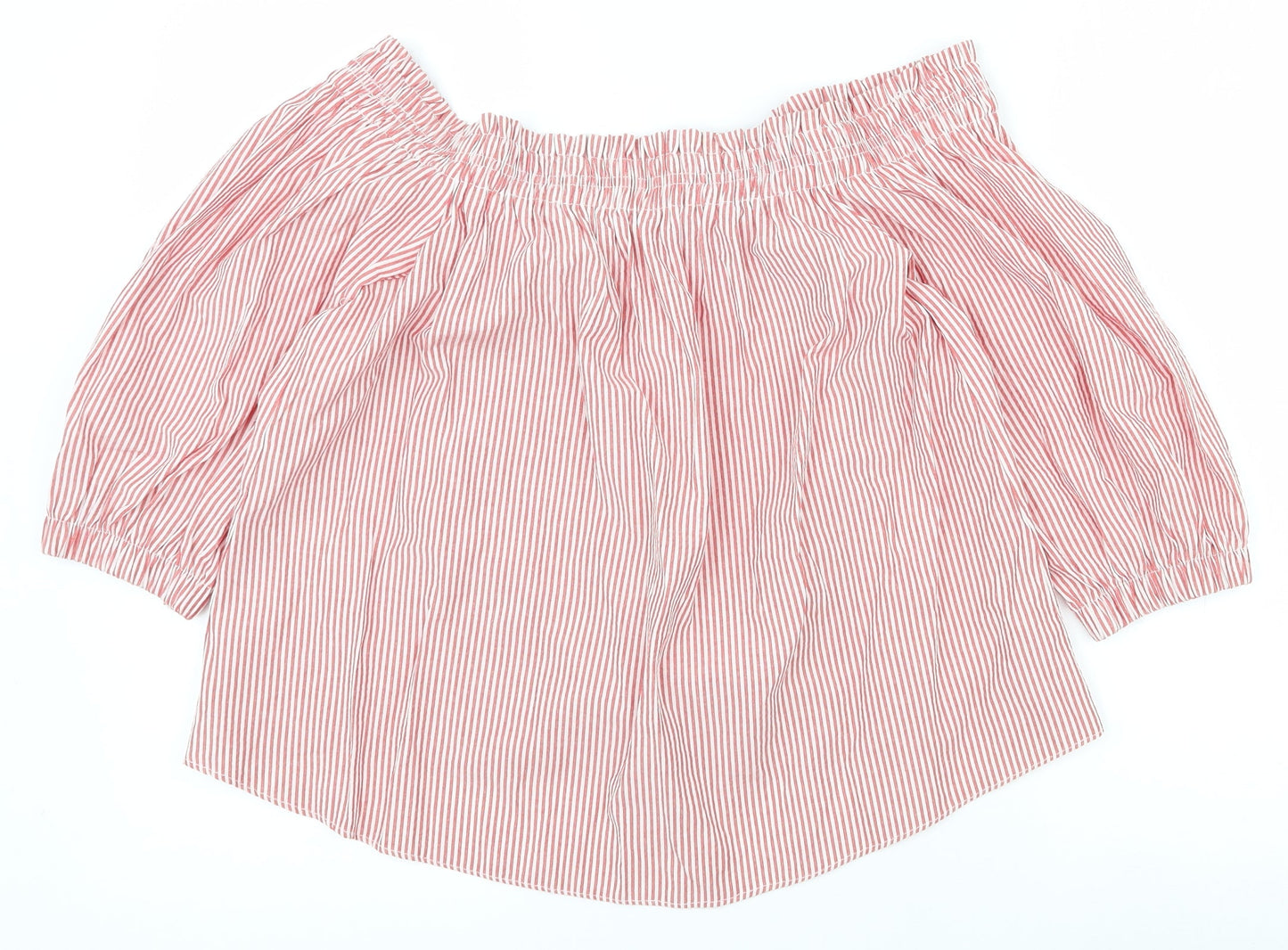 Atmosphere Womens Red Striped Cotton Basic Blouse Size 10 Off the Shoulder