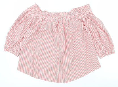 Atmosphere Womens Red Striped Cotton Basic Blouse Size 10 Off the Shoulder