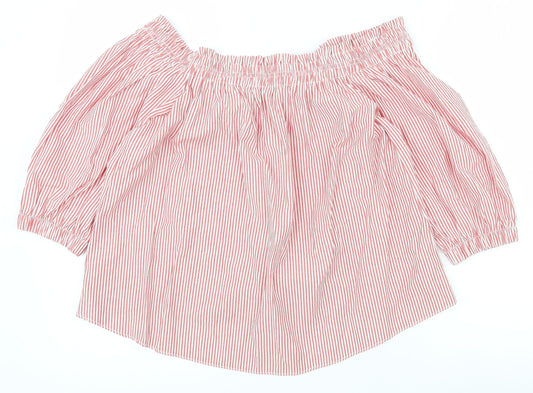 Atmosphere Womens Red Striped Cotton Basic Blouse Size 10 Off the Shoulder