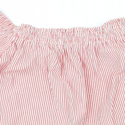 Atmosphere Womens Red Striped Cotton Basic Blouse Size 10 Off the Shoulder