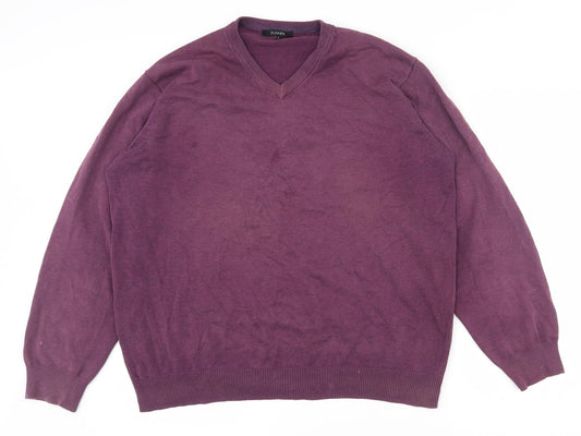 Dunnes Stores Mens Purple V-Neck  Cotton Pullover Jumper Size L