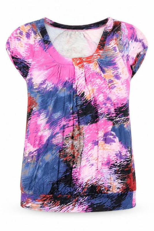 Front view of South women’s multicoloured camouflage viscose basic t-shirt, size UK 10, scoop neck