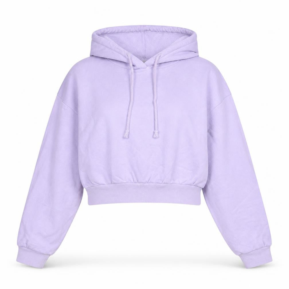 Front view of ASOS women’s purple viscose pullover hoodie, size UK 12, pullover