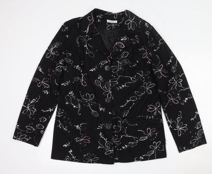 Additional front view of Exclusive women’s black floral jacket blazer, size M, button