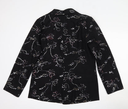 Back view of Exclusive women’s black floral jacket blazer, size M, button