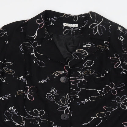Close-up detail of Exclusive women’s black floral jacket blazer, size M, button