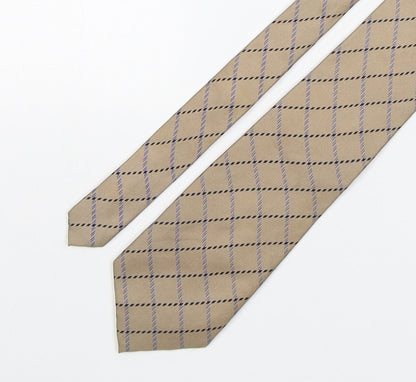 Soprano Mens Beige Plaids & Checks Silk Pointed Tie One Size