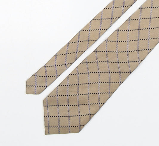 Soprano Mens Beige Plaids & Checks Silk Pointed Tie One Size