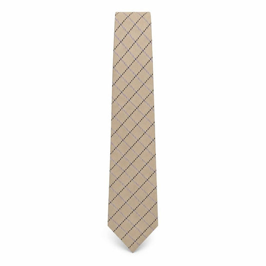 Front view of Soprano men’s beige plaids & checks silk pointed tie one size
