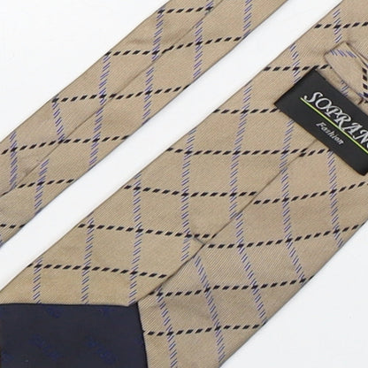 Soprano Mens Beige Plaids & Checks Silk Pointed Tie One Size