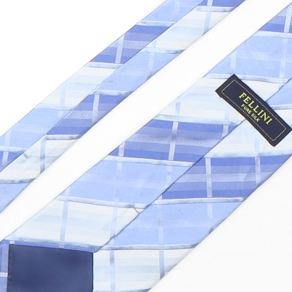 Mens Fellini Blue Plaids & Checks  Pointed Tie